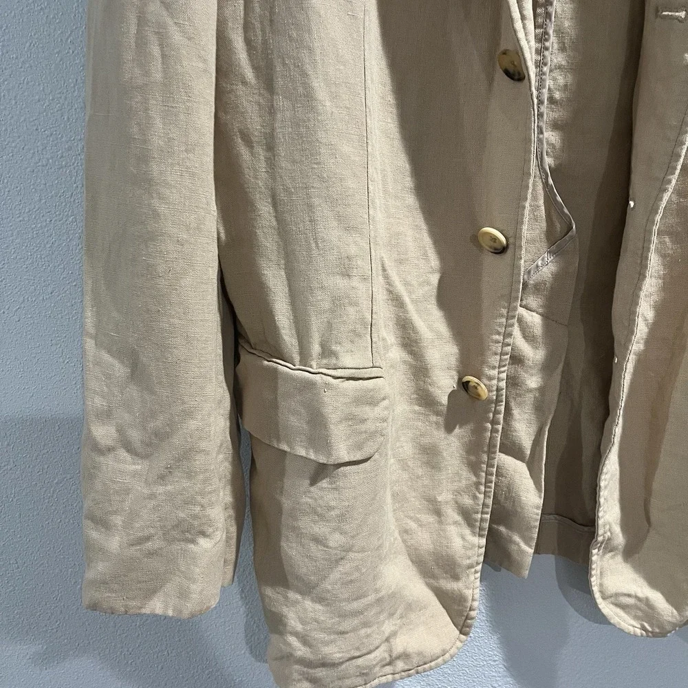 Polo Ralph Lauren Vintage 100% Linen Unstructured Blazer Jacket Sz L 42R Tan EUC